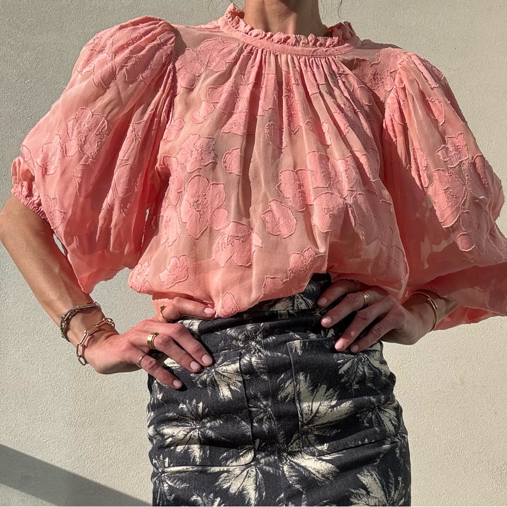 ULLA JOHNSON Sandrine Floral Blouse In Bubble Gum